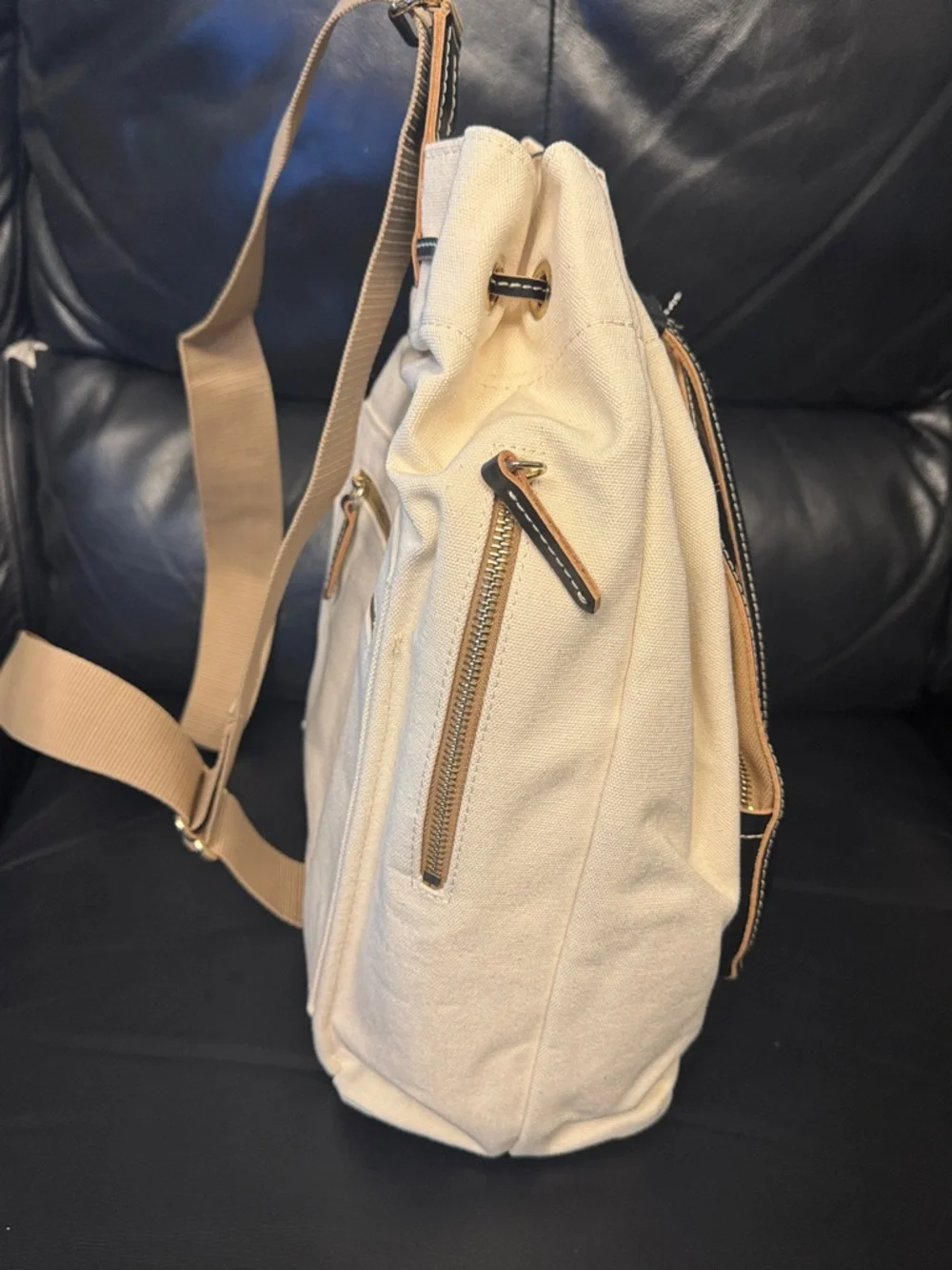 Dooney & Bourke Canvas And Leather Pickleball Sling Bag, Color Cream/Black - Picture 8 of 11